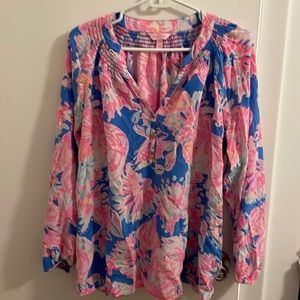 Lilly Pulitzer Elsa Blouse - pink and blue - XL